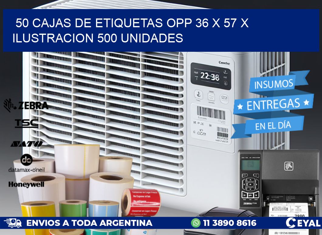 50 CAJAS DE ETIQUETAS OPP 36 x 57 X ILUSTRACION 500 UNIDADES