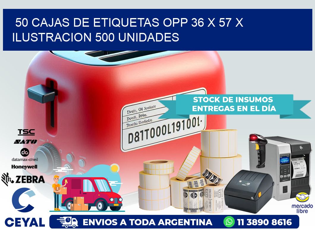 50 CAJAS DE ETIQUETAS OPP 36 x 57 X ILUSTRACION 500 UNIDADES