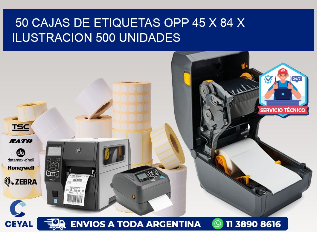 50 CAJAS DE ETIQUETAS OPP 45 x 84 X ILUSTRACION 500 UNIDADES