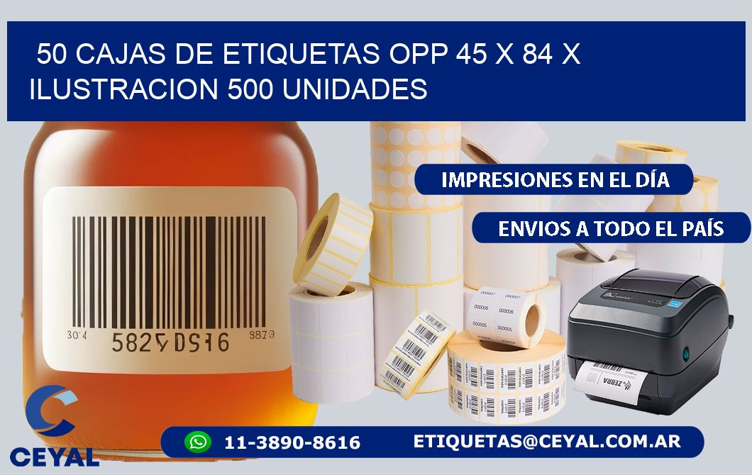 50 CAJAS DE ETIQUETAS OPP 45 x 84 X ILUSTRACION 500 UNIDADES