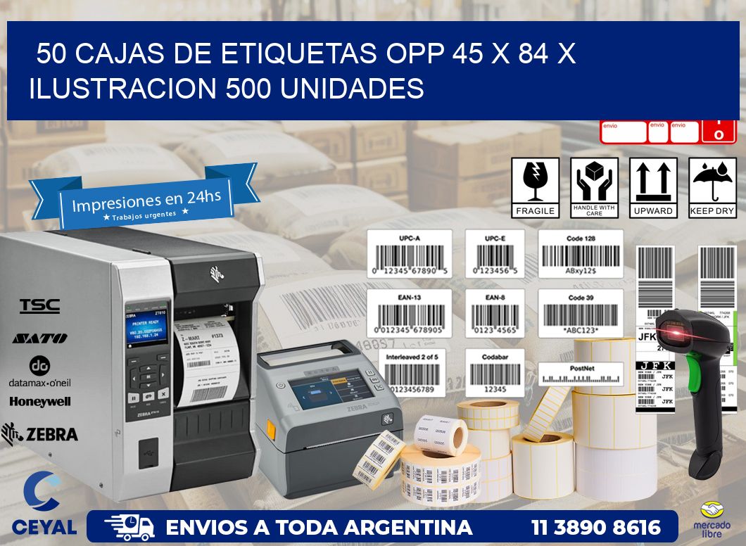 50 CAJAS DE ETIQUETAS OPP 45 x 84 X ILUSTRACION 500 UNIDADES