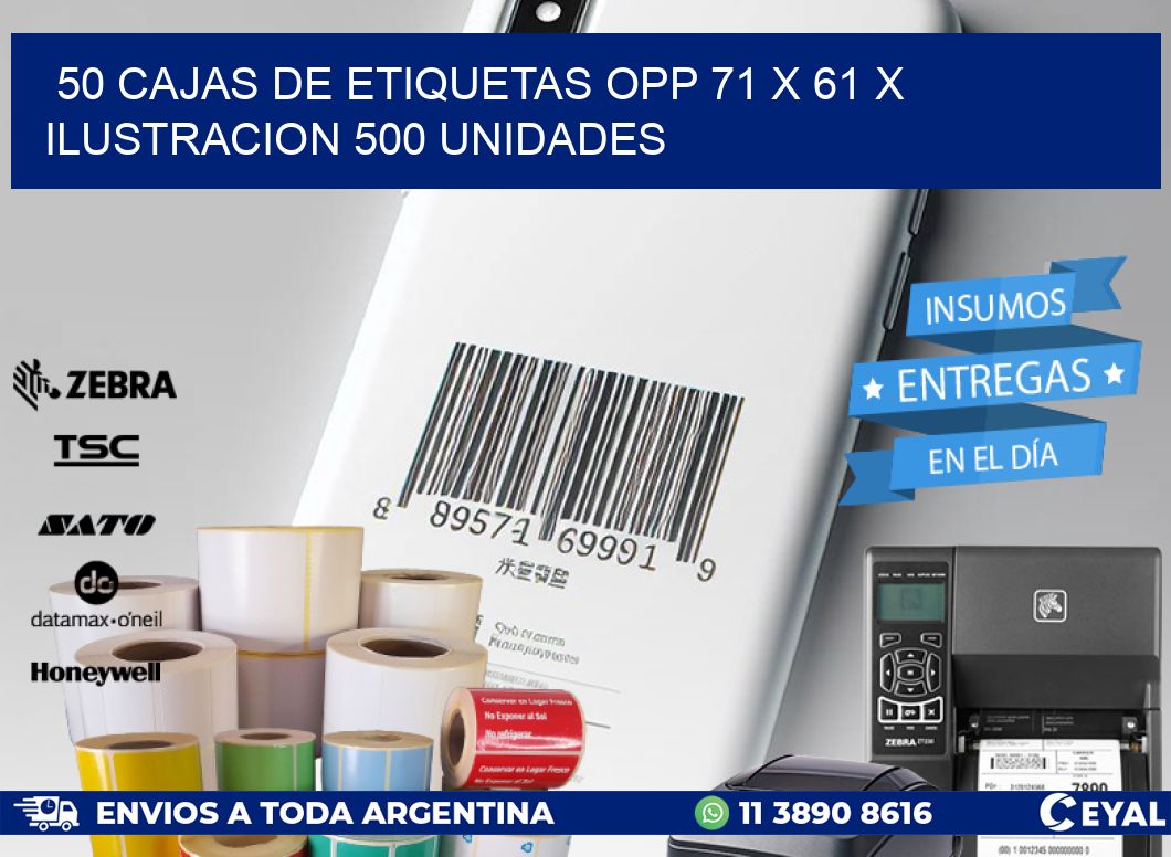 50 CAJAS DE ETIQUETAS OPP 71 x 61 X ILUSTRACION 500 UNIDADES