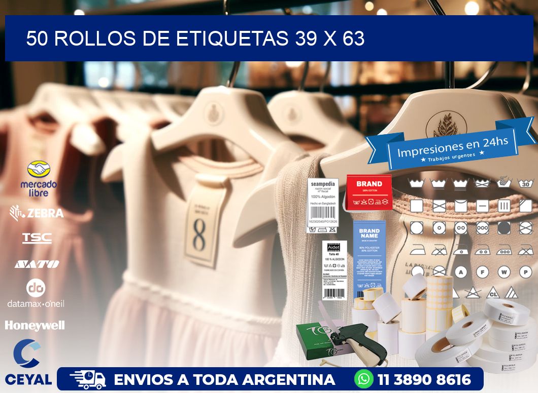 50 ROLLOS DE ETIQUETAS 39 x 63