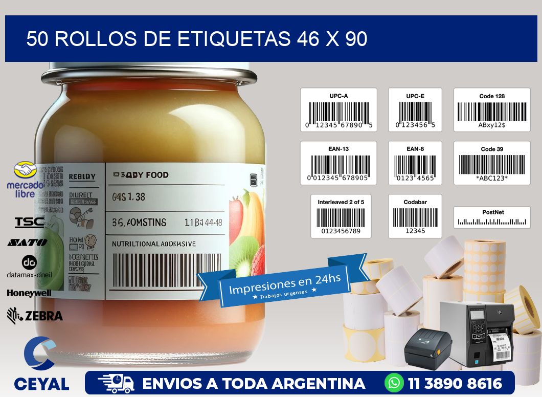 50 ROLLOS DE ETIQUETAS 46 x 90