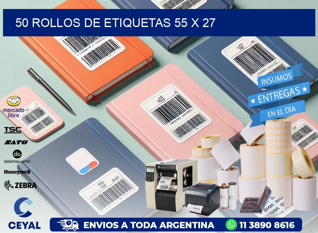 50 ROLLOS DE ETIQUETAS 55 x 27