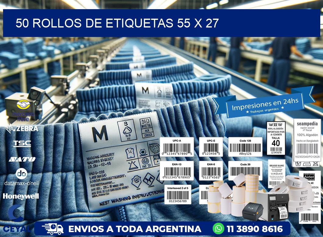 50 ROLLOS DE ETIQUETAS 55 x 27