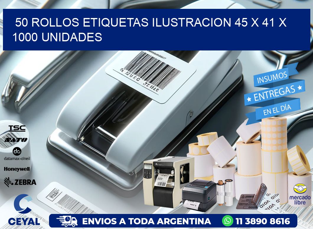 50 ROLLOS ETIQUETAS ILUSTRACION 45 x 41 X 1000 UNIDADES