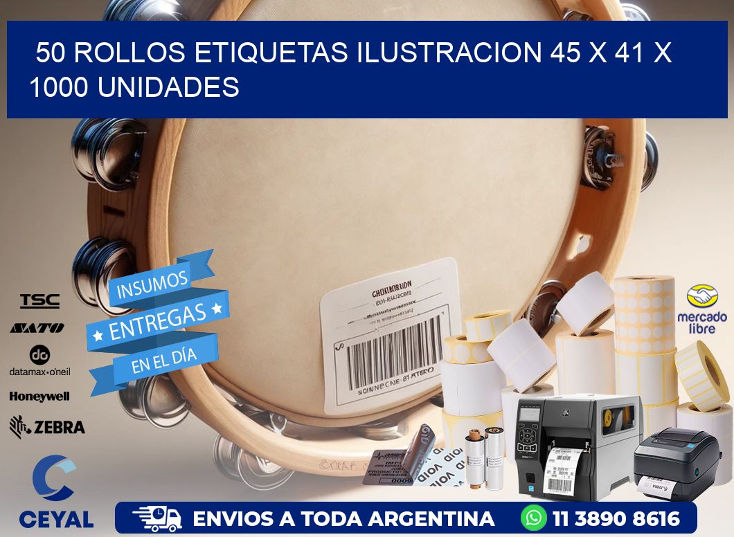50 ROLLOS ETIQUETAS ILUSTRACION 45 x 41 X 1000 UNIDADES