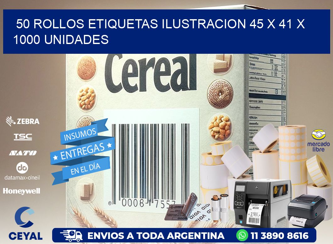 50 ROLLOS ETIQUETAS ILUSTRACION 45 x 41 X 1000 UNIDADES