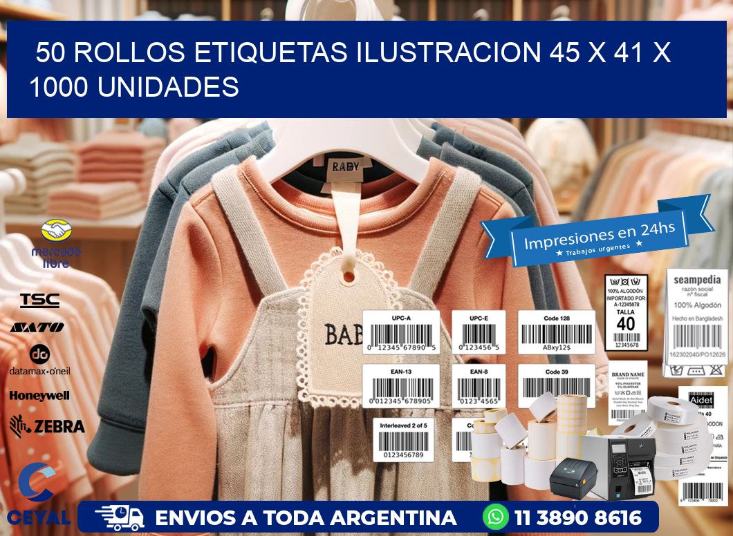 50 ROLLOS ETIQUETAS ILUSTRACION 45 x 41 X 1000 UNIDADES