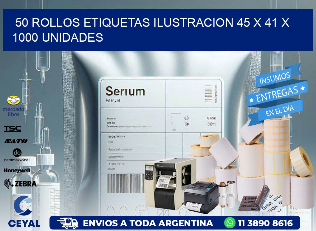 50 ROLLOS ETIQUETAS ILUSTRACION 45 x 41 X 1000 UNIDADES