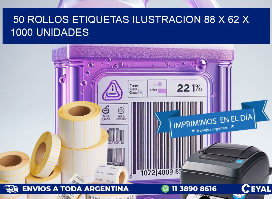 50 ROLLOS ETIQUETAS ILUSTRACION 88 x 62 X 1000 UNIDADES