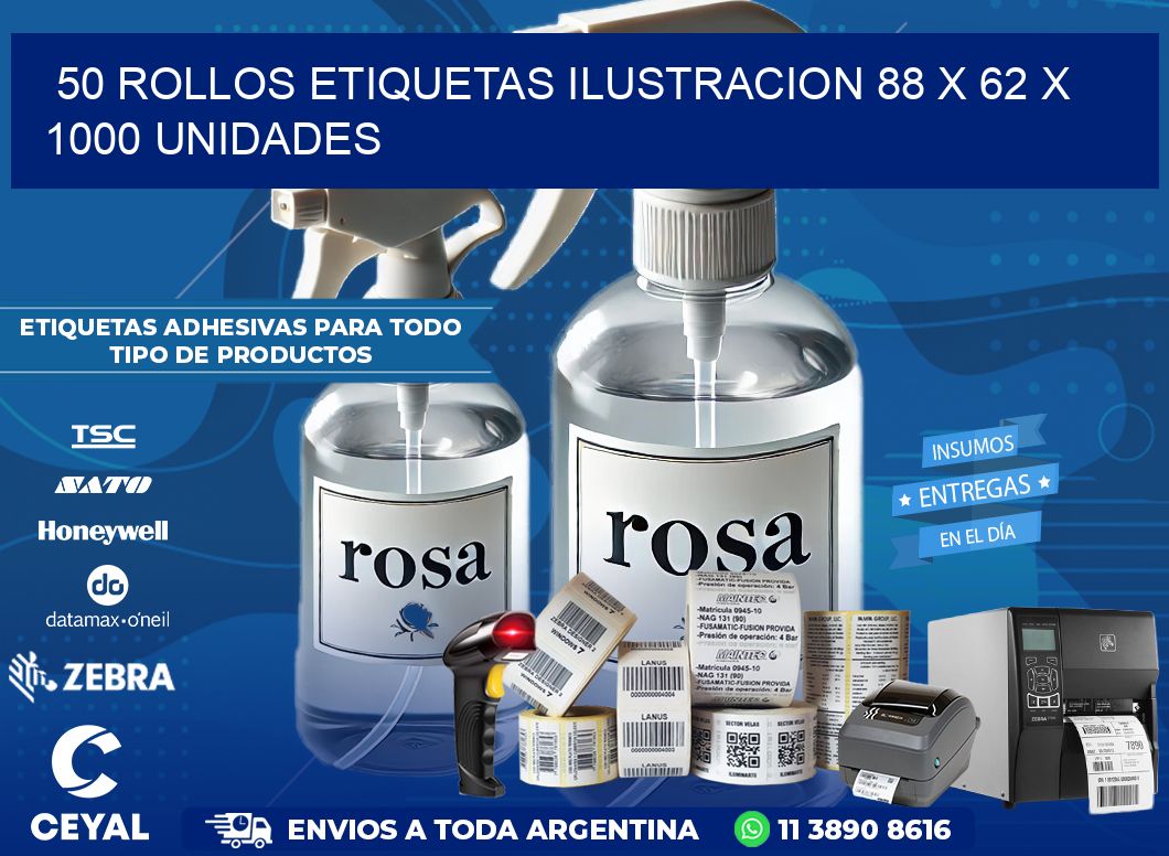 50 ROLLOS ETIQUETAS ILUSTRACION 88 x 62 X 1000 UNIDADES