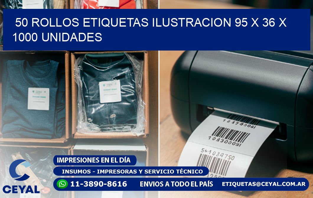50 ROLLOS ETIQUETAS ILUSTRACION 95 x 36 X 1000 UNIDADES