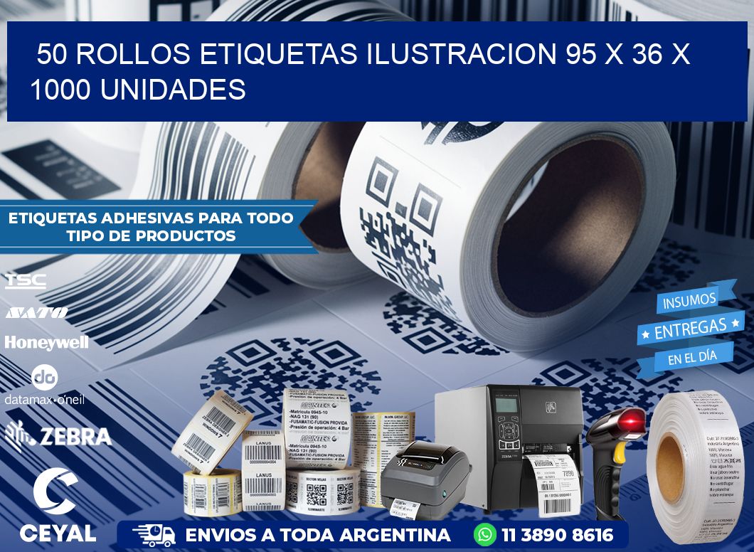 50 ROLLOS ETIQUETAS ILUSTRACION 95 x 36 X 1000 UNIDADES