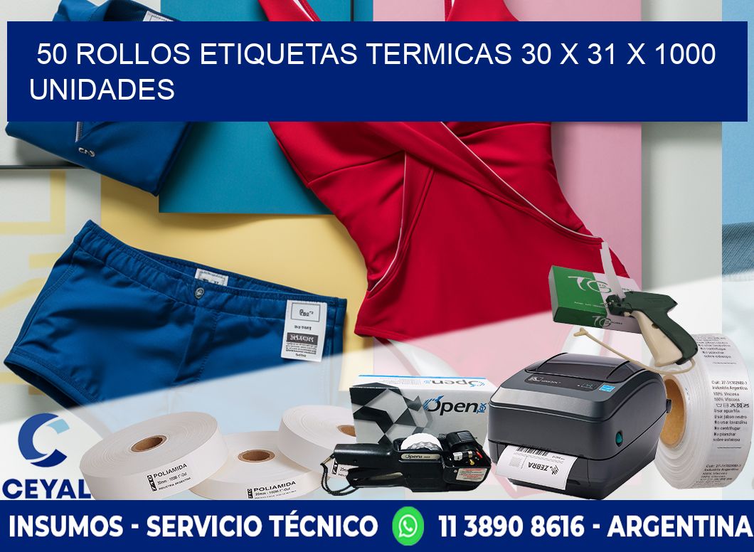 50 ROLLOS ETIQUETAS TERMICAS 30 x 31 X 1000 UNIDADES
