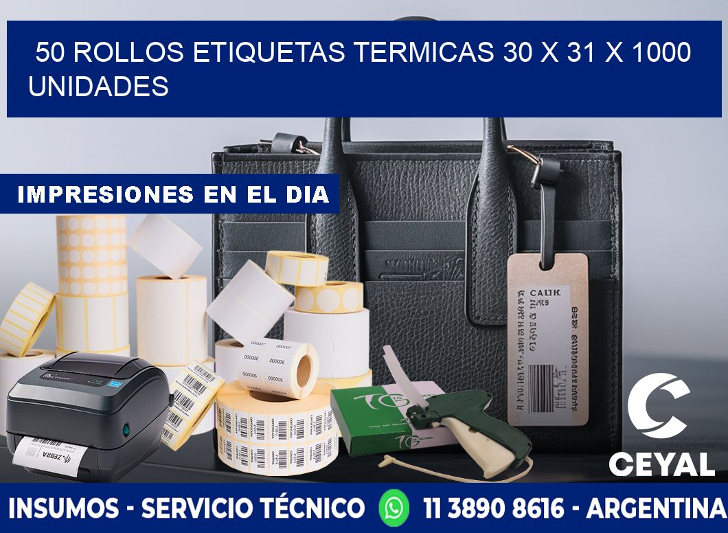 50 ROLLOS ETIQUETAS TERMICAS 30 x 31 X 1000 UNIDADES