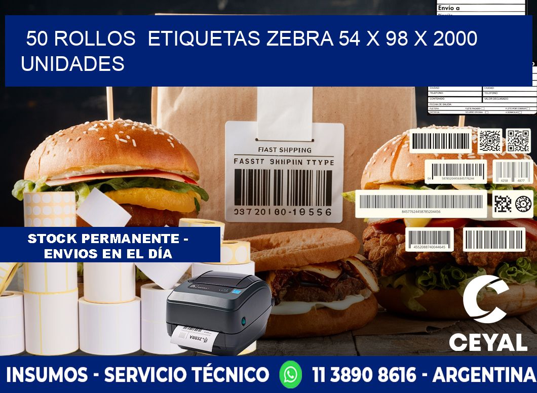 50 ROLLOS  ETIQUETAS ZEBRA 54 x 98 X 2000 UNIDADES