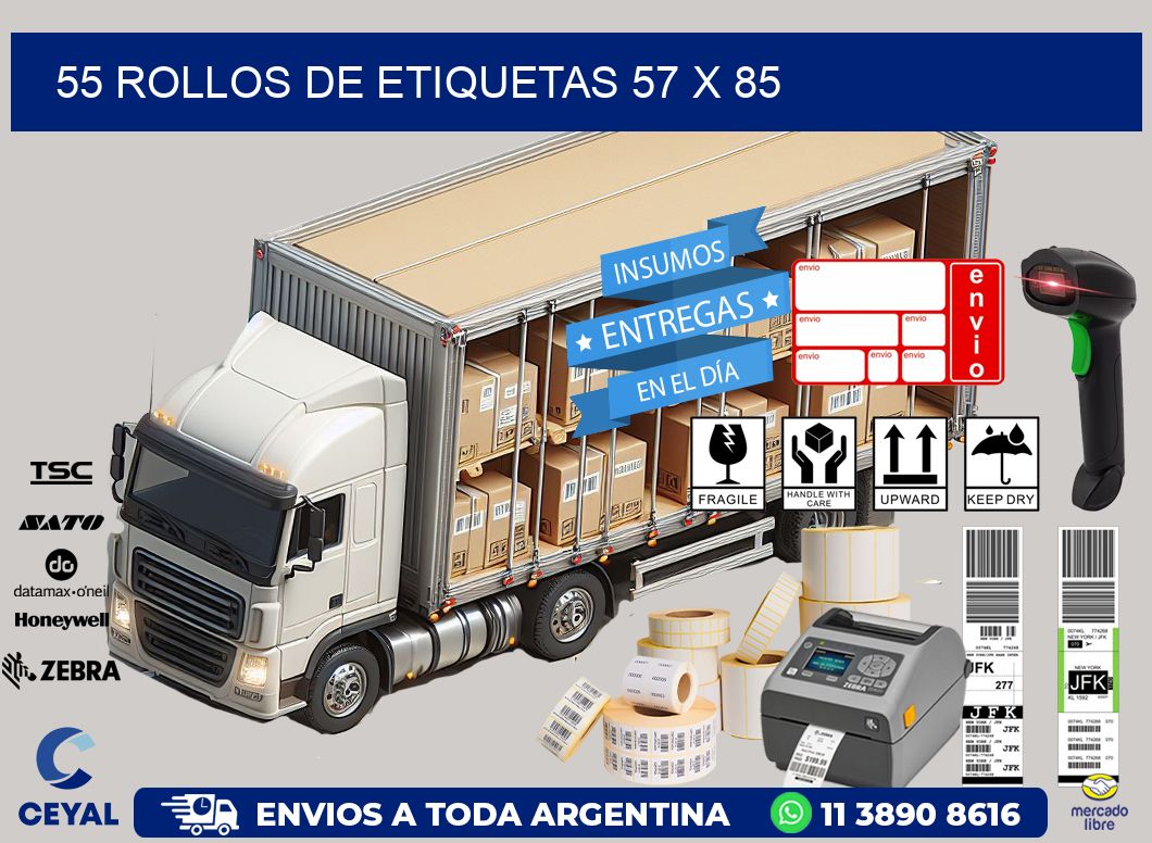 55 ROLLOS DE ETIQUETAS 57 x 85