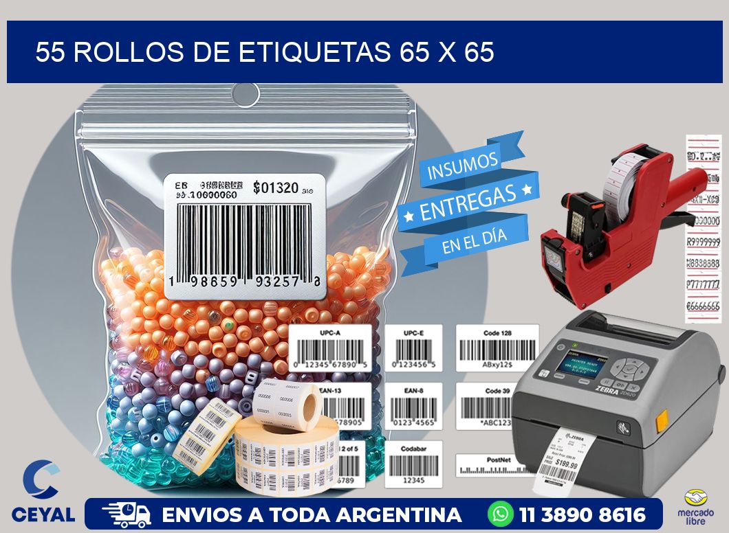 55 ROLLOS DE ETIQUETAS 65 x 65