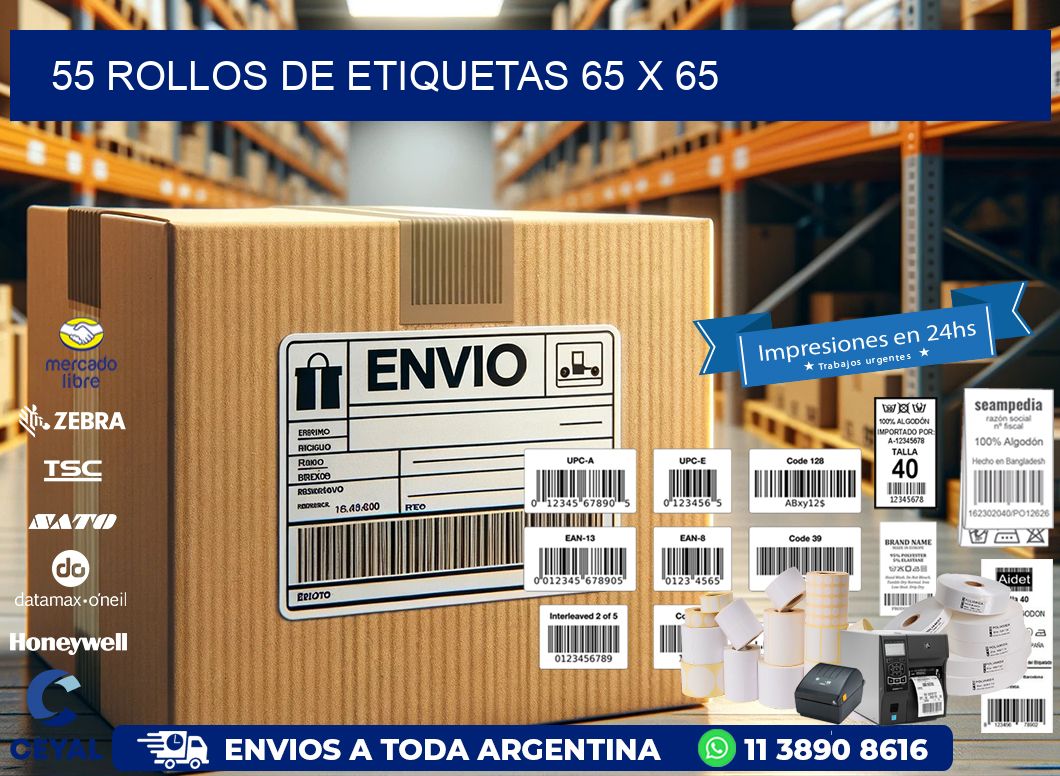 55 ROLLOS DE ETIQUETAS 65 x 65