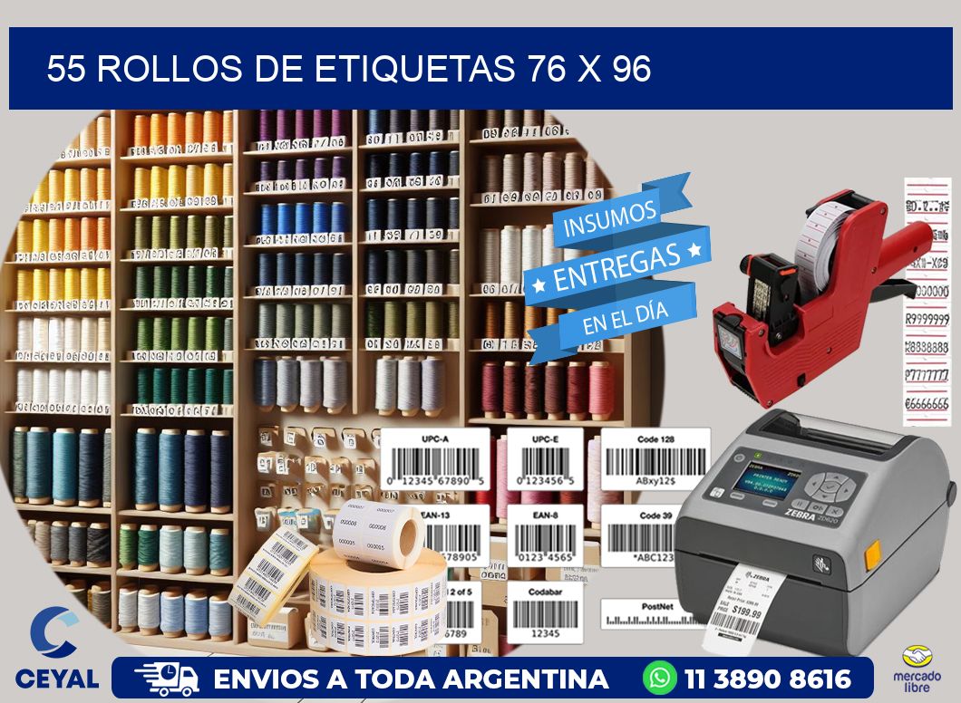 55 ROLLOS DE ETIQUETAS 76 x 96