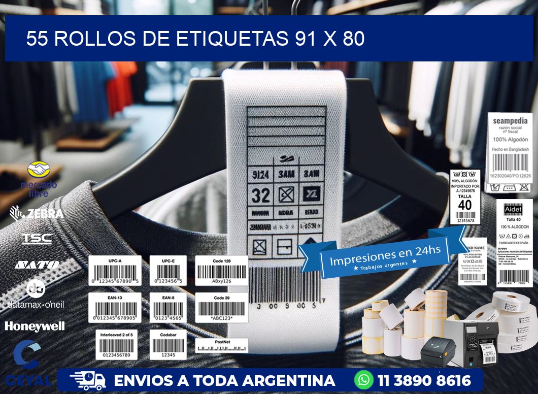 55 ROLLOS DE ETIQUETAS 91 x 80