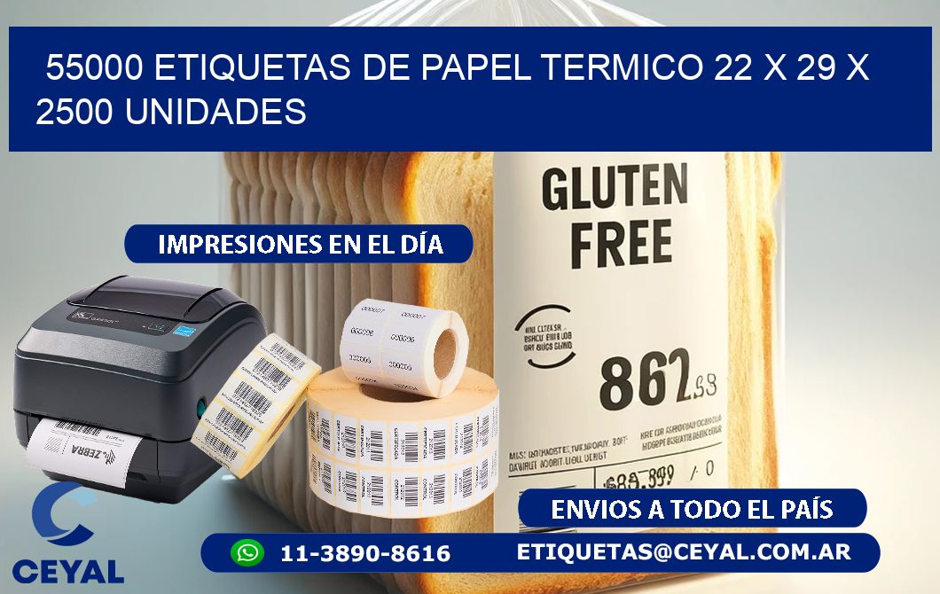 55000 ETIQUETAS DE PAPEL TERMICO 22 x 29 X 2500 UNIDADES