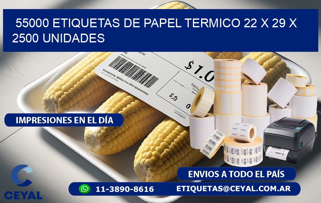 55000 ETIQUETAS DE PAPEL TERMICO 22 x 29 X 2500 UNIDADES