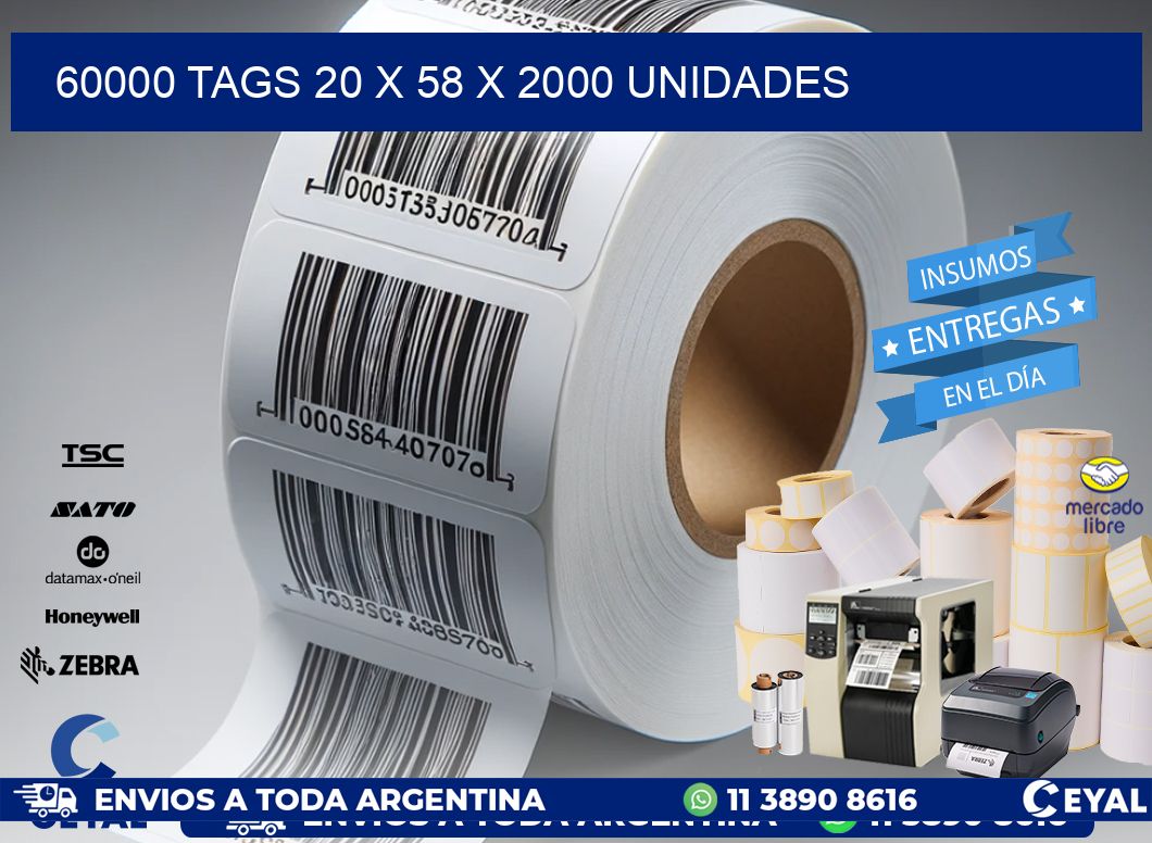 60000 TAGS 20 x 58 X 2000 UNIDADES
