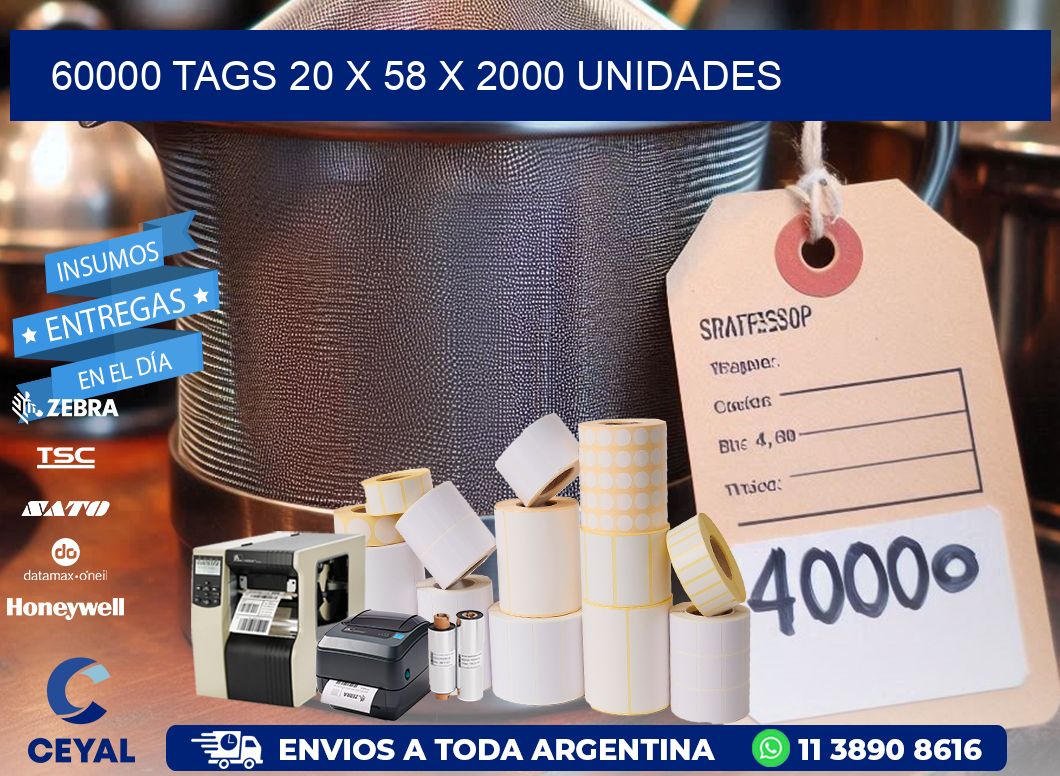 60000 TAGS 20 x 58 X 2000 UNIDADES