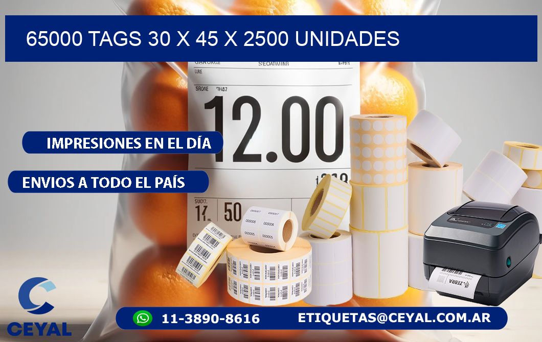65000 TAGS 30 x 45 X 2500 UNIDADES