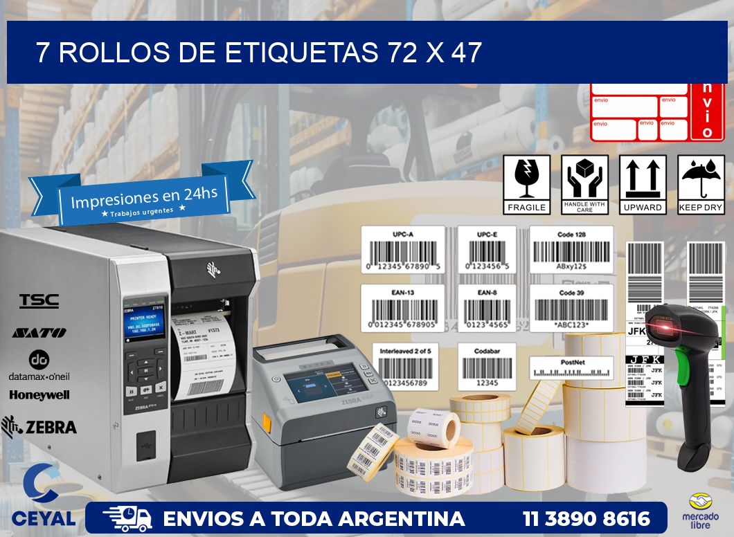 7 ROLLOS DE ETIQUETAS 72 x 47