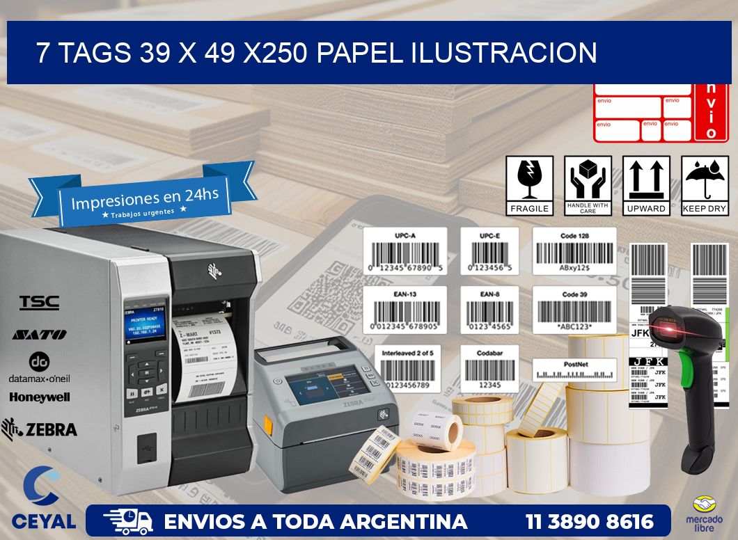 7 TAGS 39 x 49 X250 PAPEL ILUSTRACION