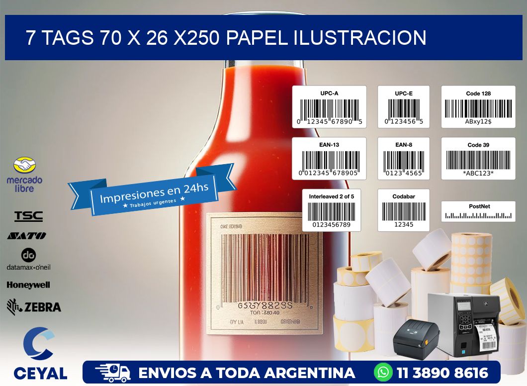 7 TAGS 70 x 26 X250 PAPEL ILUSTRACION
