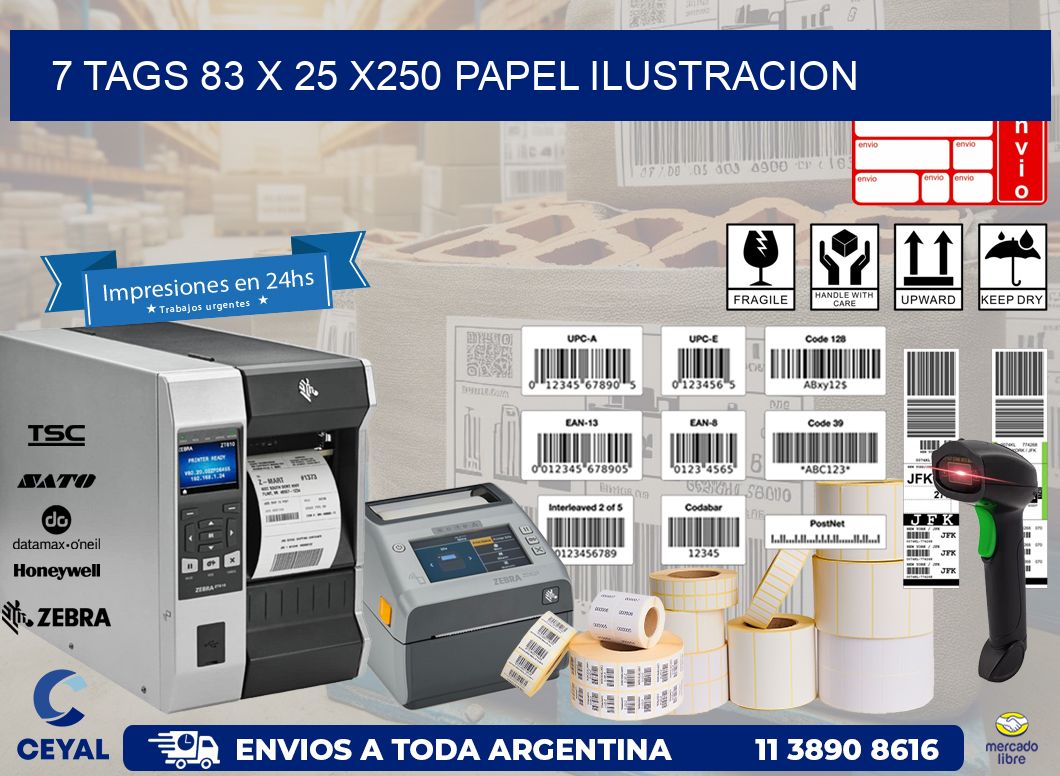 7 TAGS 83 x 25 X250 PAPEL ILUSTRACION