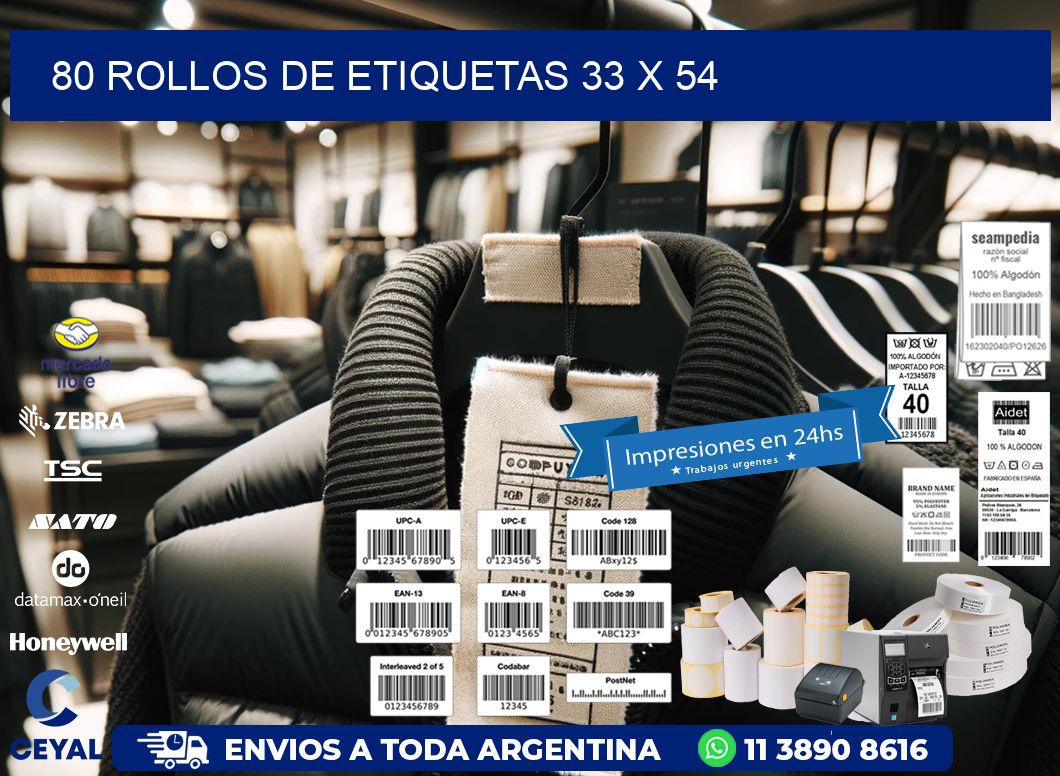 80 ROLLOS DE ETIQUETAS 33 x 54