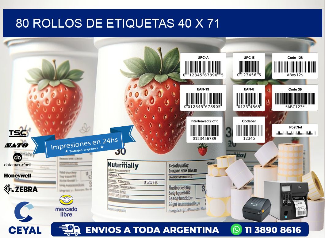 80 ROLLOS DE ETIQUETAS 40 x 71
