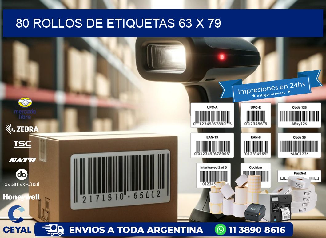 80 ROLLOS DE ETIQUETAS 63 x 79