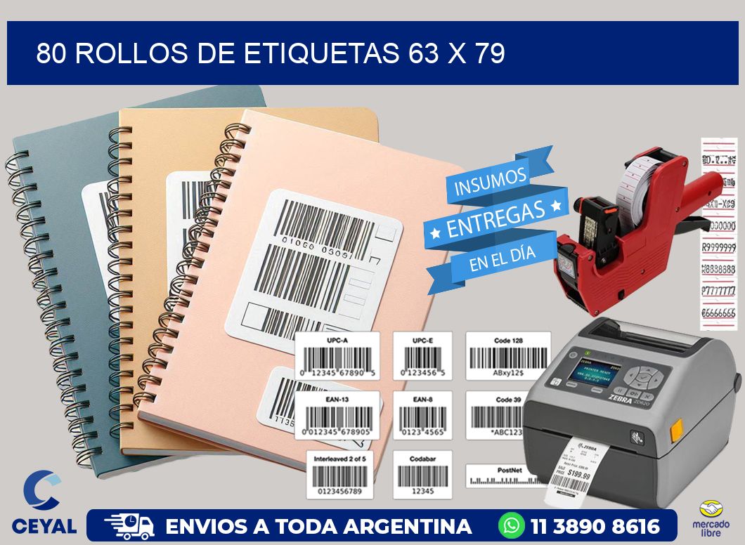 80 ROLLOS DE ETIQUETAS 63 x 79