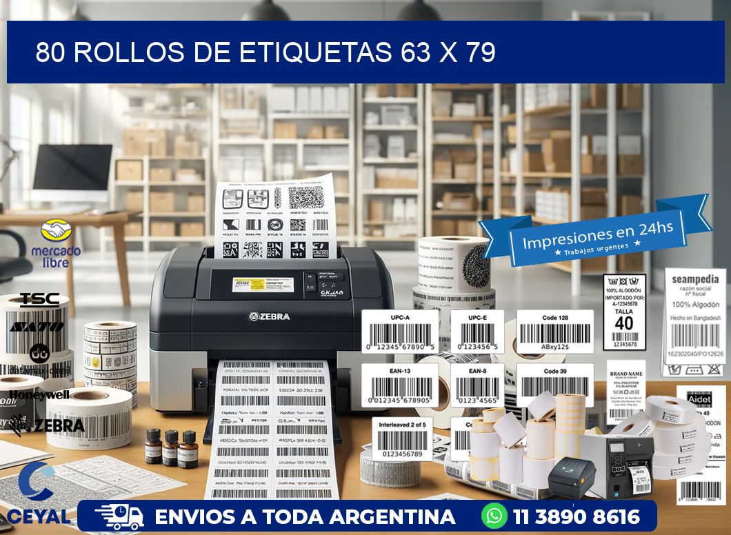 80 ROLLOS DE ETIQUETAS 63 x 79