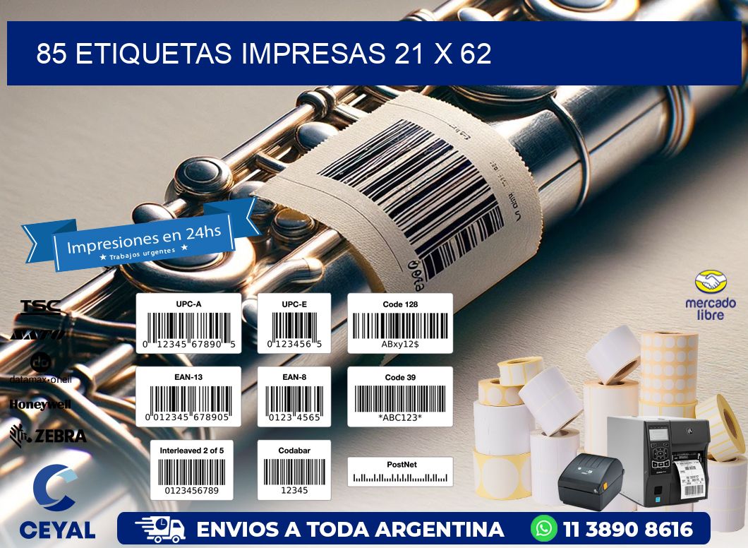 85 ETIQUETAS IMPRESAS 21 x 62