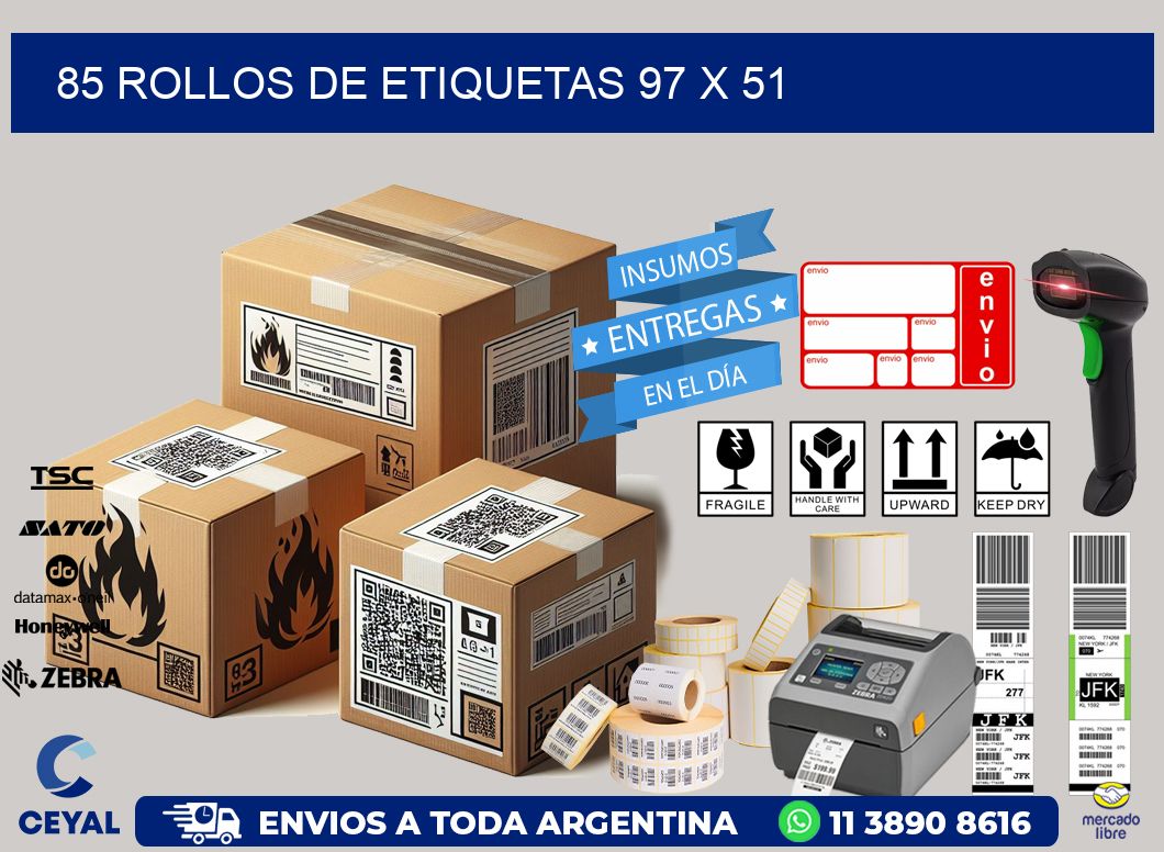 85 ROLLOS DE ETIQUETAS 97 x 51