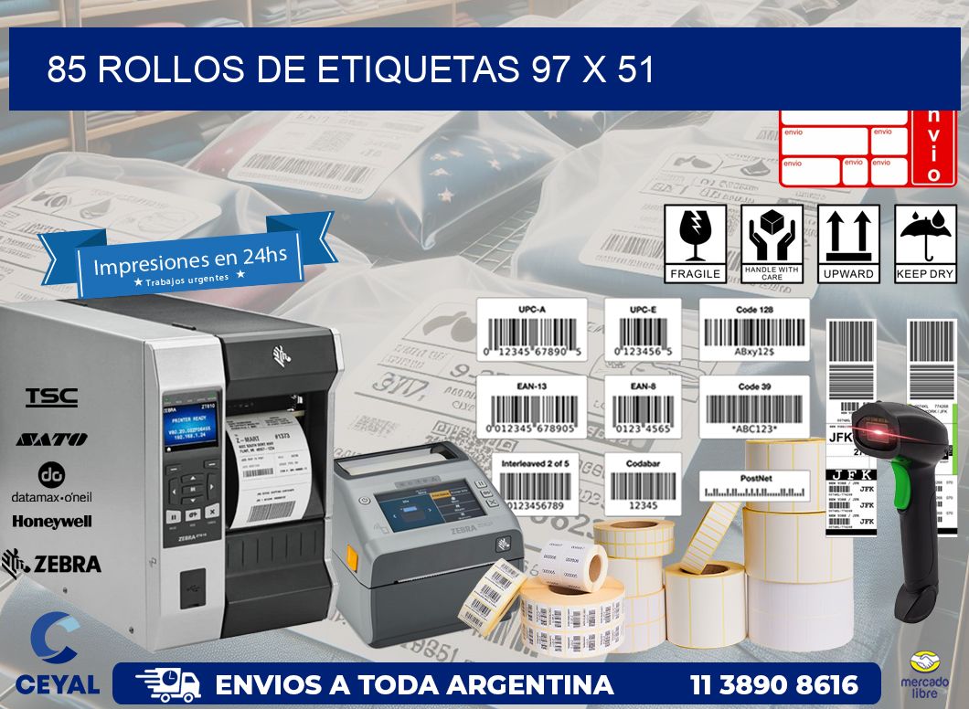 85 ROLLOS DE ETIQUETAS 97 x 51