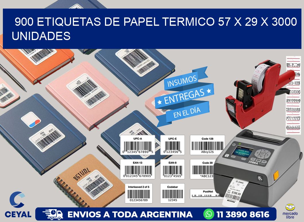 900 ETIQUETAS DE PAPEL TERMICO 57 x 29 X 3000 UNIDADES