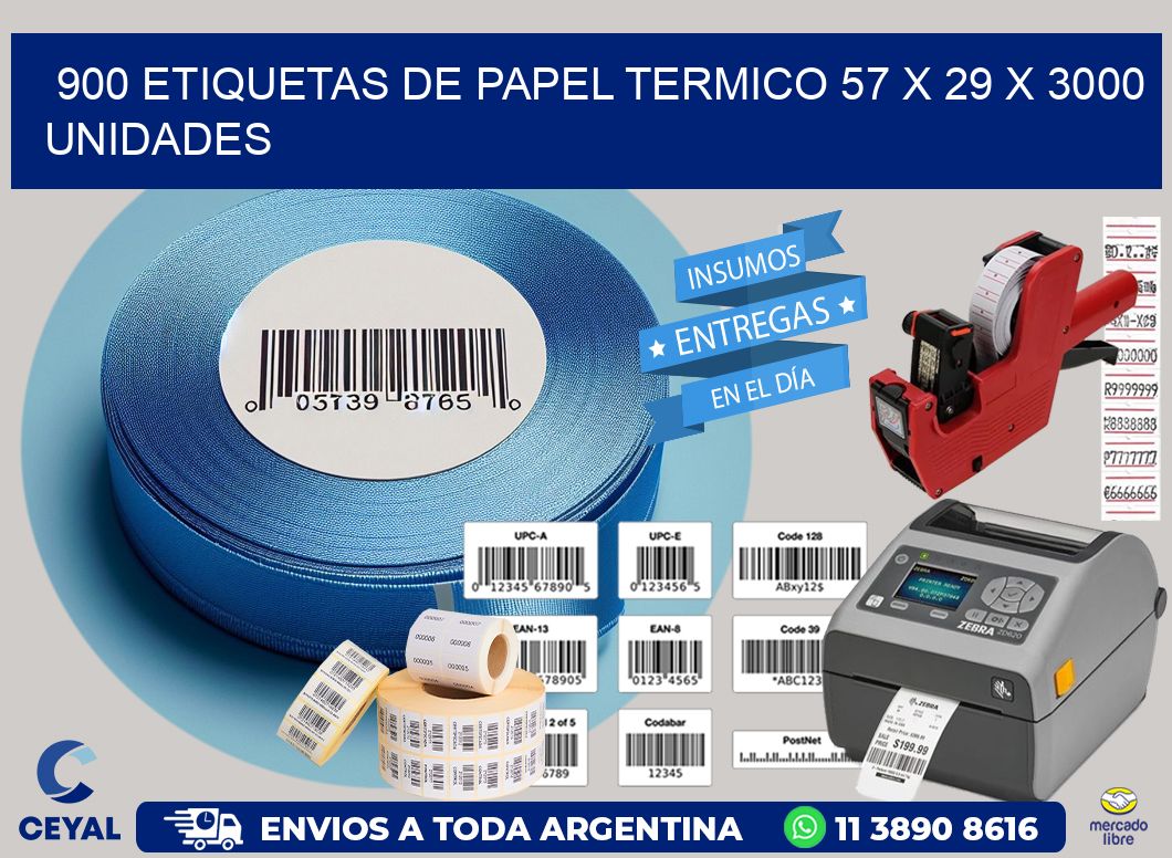 900 ETIQUETAS DE PAPEL TERMICO 57 x 29 X 3000 UNIDADES