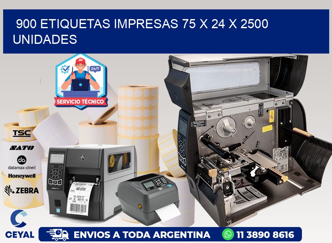 900 ETIQUETAS IMPRESAS 75 x 24 X 2500 UNIDADES