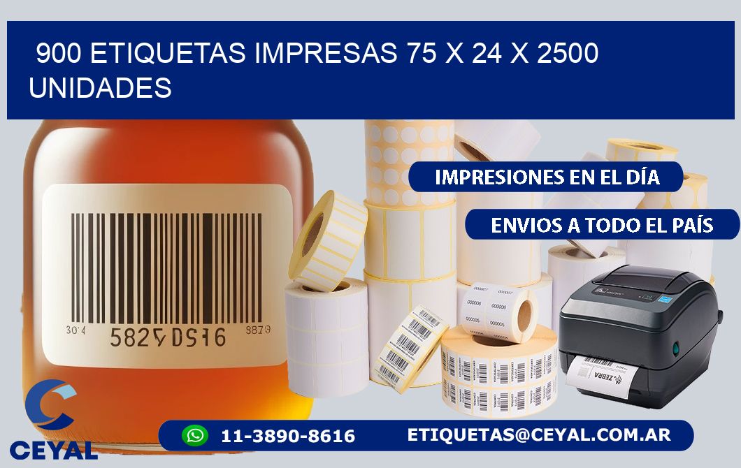 900 ETIQUETAS IMPRESAS 75 x 24 X 2500 UNIDADES