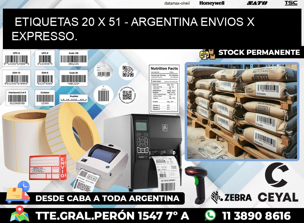 ETIQUETAS 20 x 51 – ARGENTINA ENVIOS X EXPRESSO.