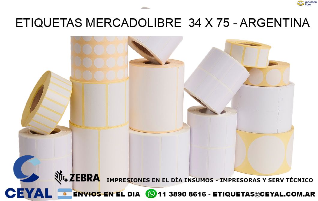ETIQUETAS MERCADOLIBRE  34 x 75 - ARGENTINA